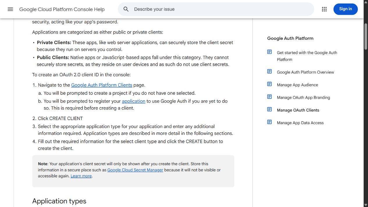 Google 官方创建 OAuth 客户端的步骤